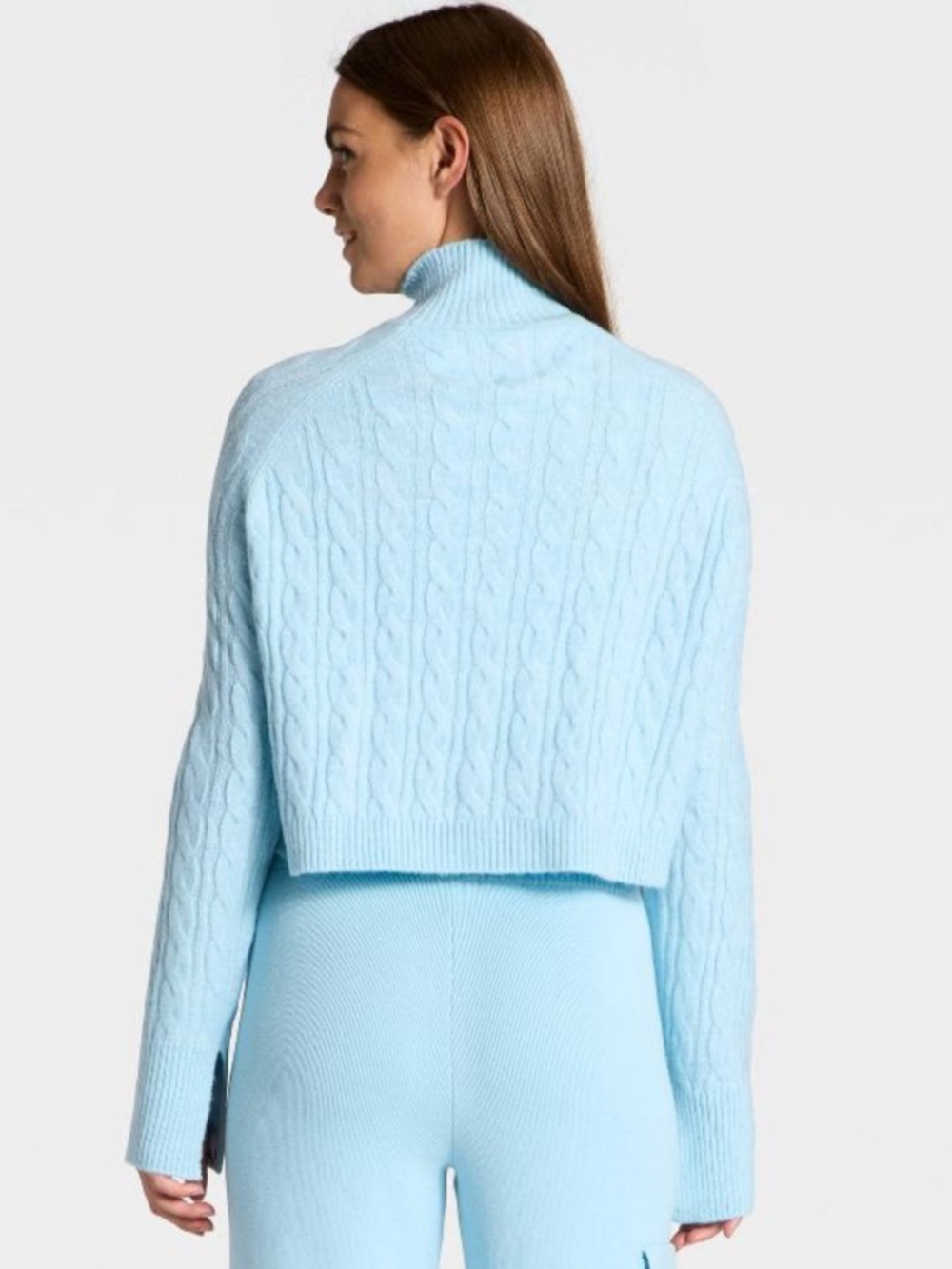 Like New JoyLab Cropped Blue Mock Turtle Neck Sweater - Picture 2 of 6